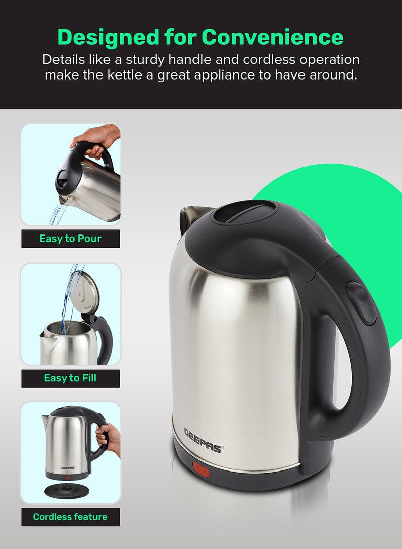GEEPAS Stainless Steel Electric Kettle With Auto Shutt off and Boil Dry Protection 2 L 1800 W GK5466B Silver/Black - Image 2