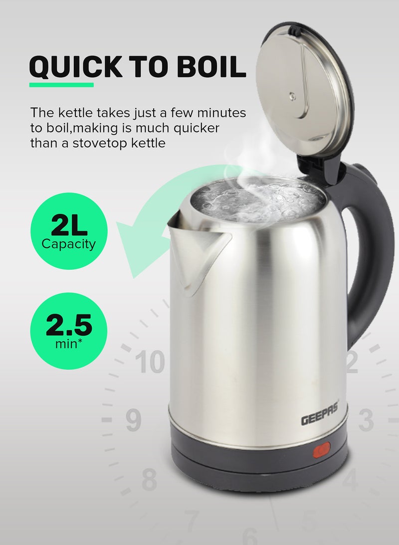 GEEPAS Stainless Steel Electric Kettle With Auto Shutt off and Boil Dry Protection 2 L 1800 W GK5466B Silver/Black - Image 4