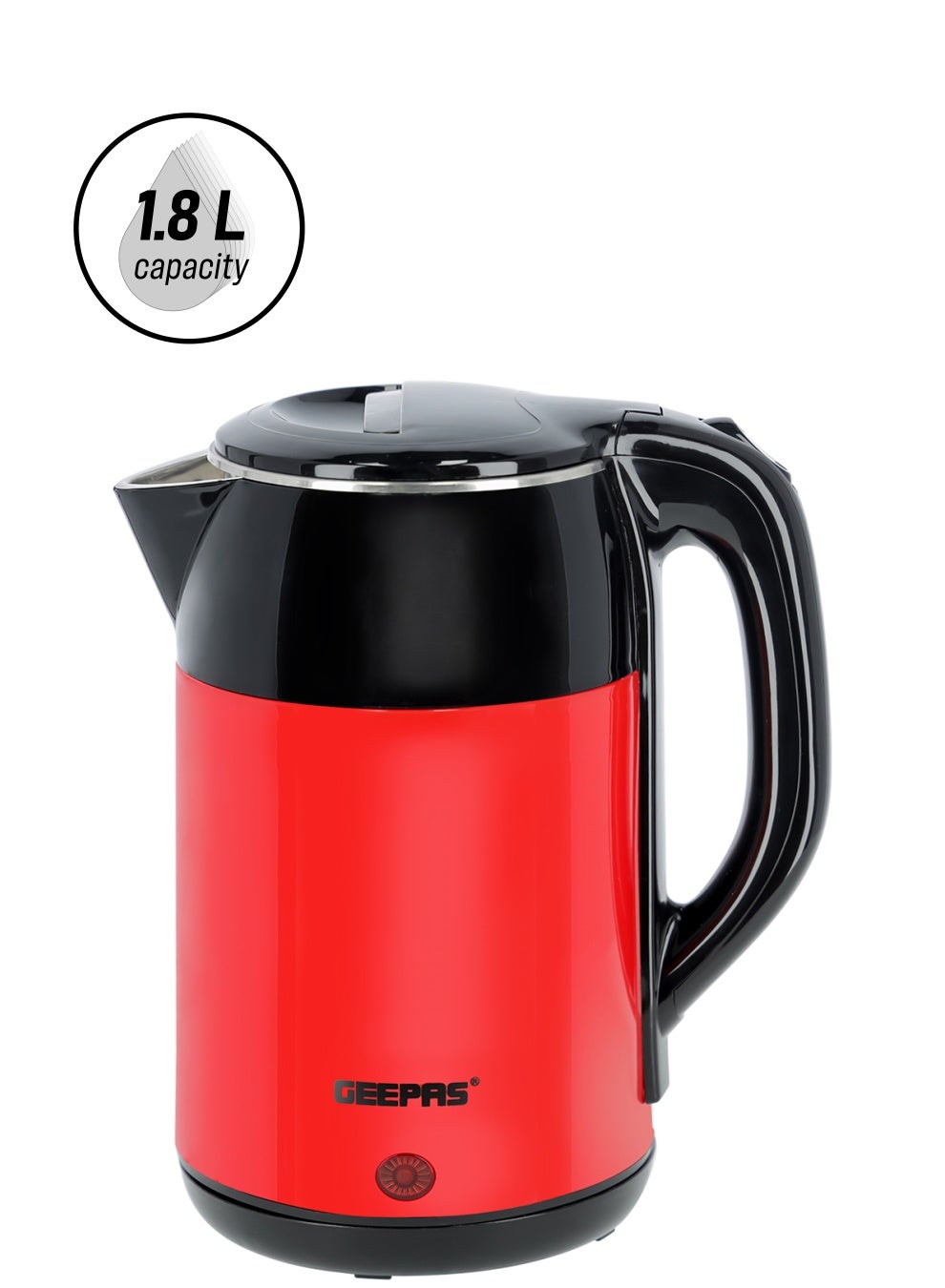 Double Layer Stainless Steel Electric Kettle,  Cordless Jug with Detachable Base, 360° Rotation, Boil-Dry Protection, and Automatic Shut-Off 1.8 L 1500 W GK6138 Red/Black