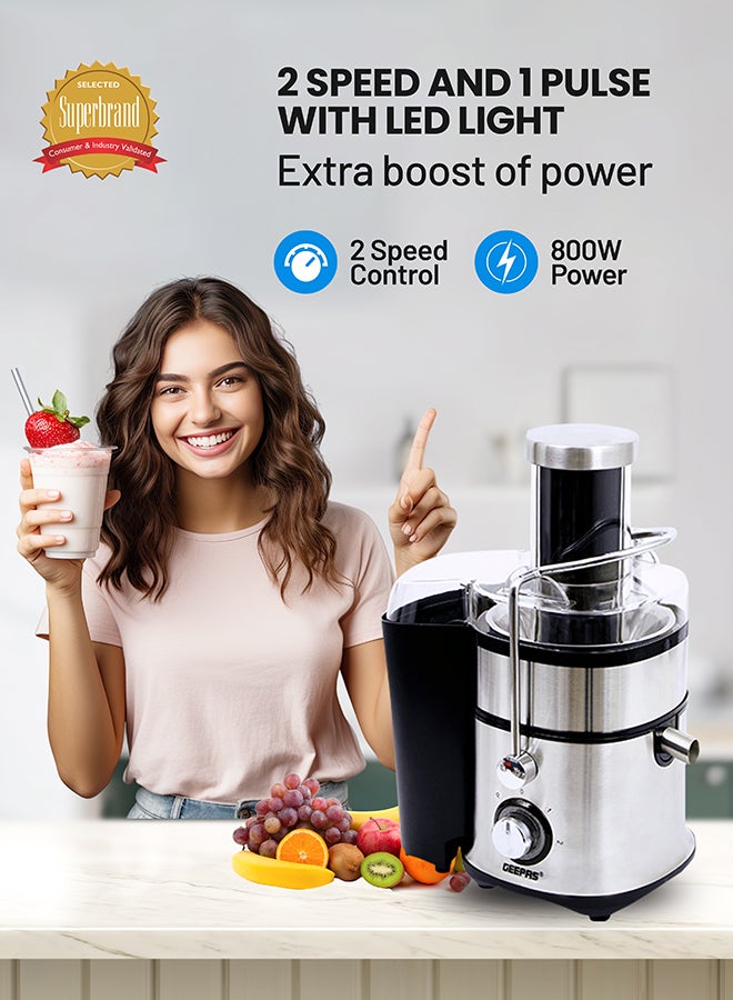 GEEPAS 4-in-1 Juicer & Blender - Compact Electric Blender, Juicer, Chopper & Grinder | 2-Speed Pulse Function With LED Light for Ice Crusher, Powerful Versatile & Compact, Stainless Steel Blades 800 W GSB5451 Silver/Black - Image 4