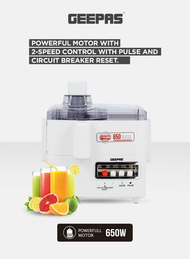 GEEPAS Multi-Functional 4-In-1 Food Processor (Juicer/Blender/ Grinder & Chopper) With Plastic Jar With SS Blades,2 Speed Control With Pulse 1.8 L 650 W GSB6147N White - Image 2