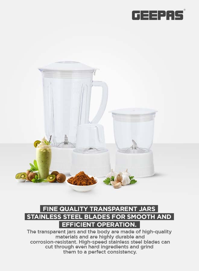 GEEPAS Multi-Functional 4-In-1 Food Processor (Juicer/Blender/ Grinder & Chopper) With Plastic Jar With SS Blades,2 Speed Control With Pulse 1.8 L 650 W GSB6147N White - Image 5