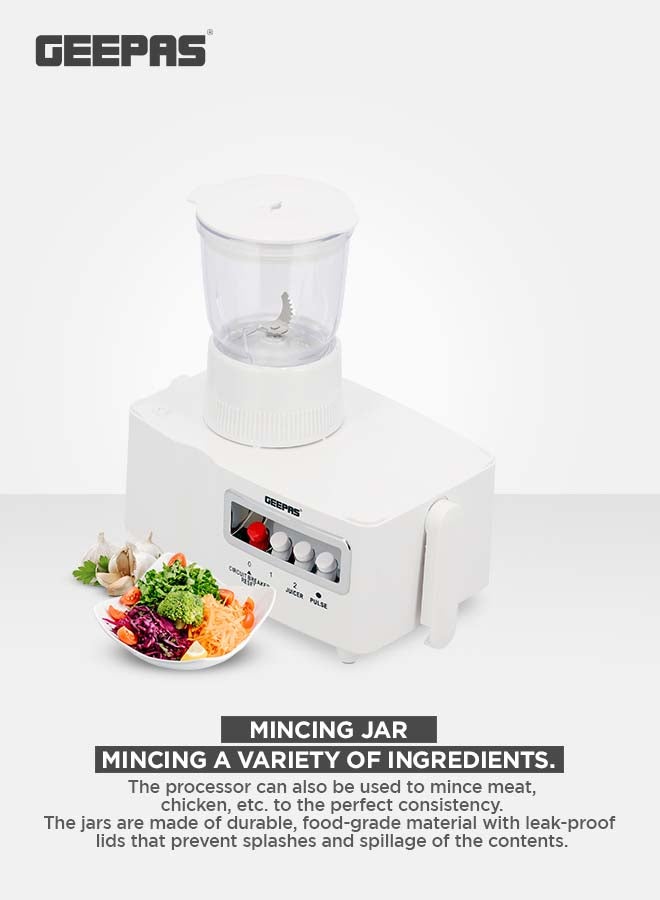 GEEPAS Multi-Functional 4-In-1 Food Processor (Juicer/Blender/ Grinder & Chopper) With Plastic Jar With SS Blades,2 Speed Control With Pulse 1.8 L 650 W GSB6147N White - Image 4