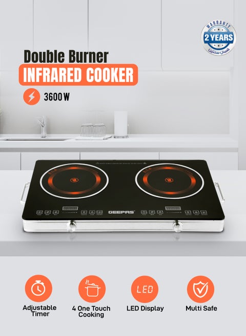 Double Burner Infrared Cooker, 99mins Timer | LED Digital Display | 9 Temperature Settings | Child Lock | Ceramic Heating Element, Touch & Knob Control GIC6131 Multicolour