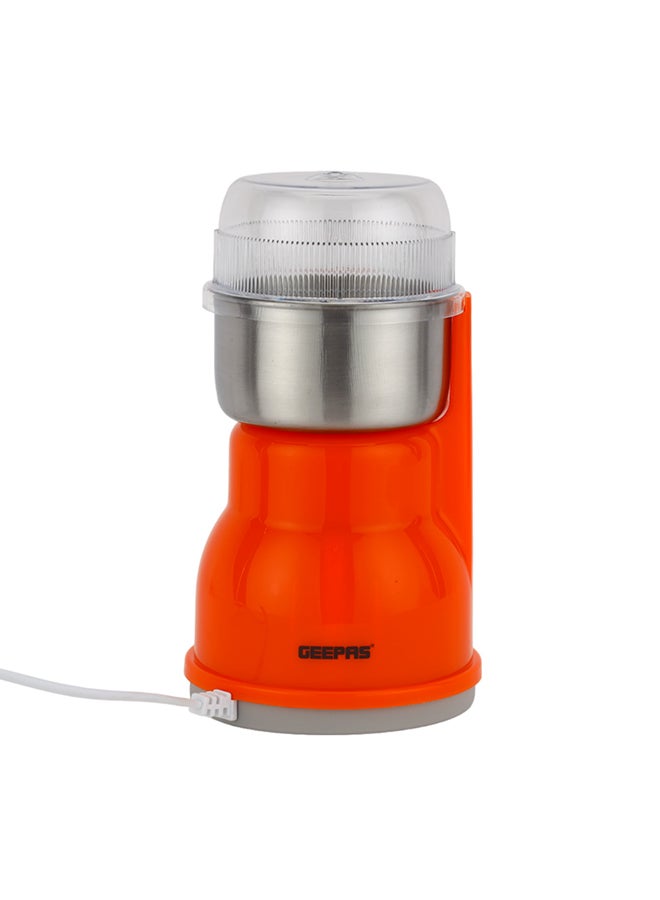 GEEPAS Coffee Grinder, Stainless Steel Cup & Blades| 300W Motor with Overheat Protection | Ideal for Spices, Coffee Beans, Nuts, Dried Fruits, Etc 0.15 kg 300 W GCG5440N Orange  - Image 1