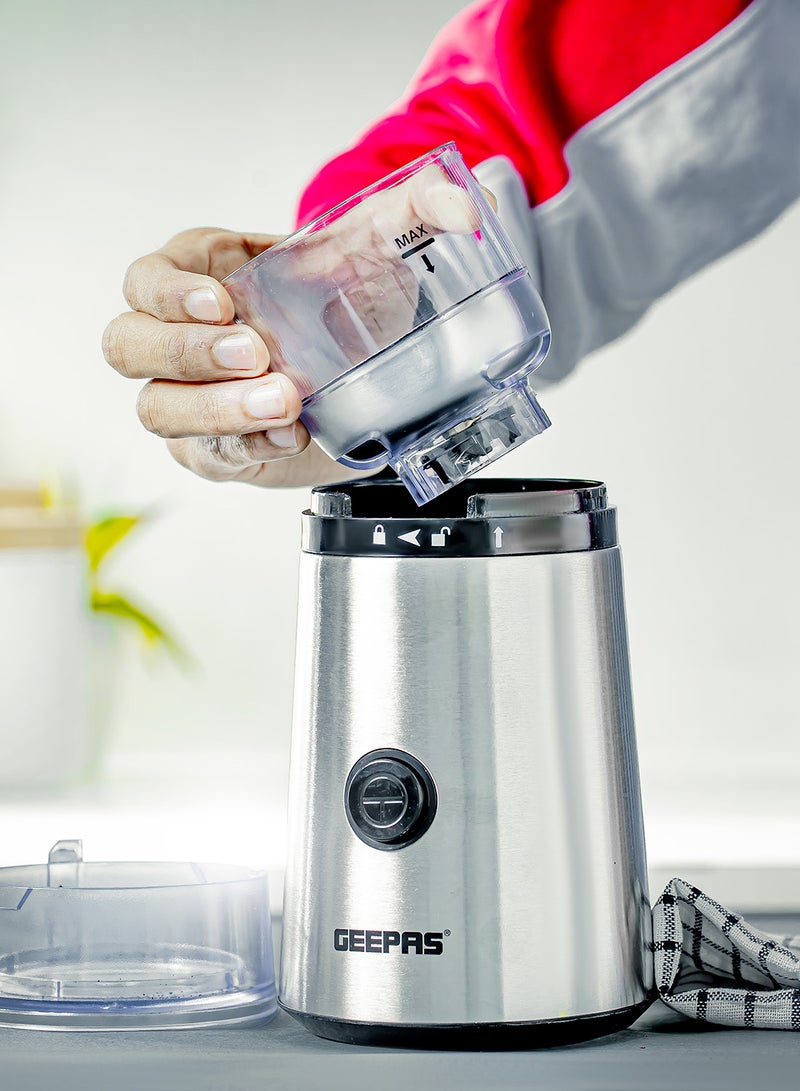 GEEPAS Stainless Steel Coffee Grinder, 55gms Grinder| Sharp Blades | Transparent Lid | Lid Safety Switch | Grinder for Dried Spice, Pepper, Grain, Coffee Bean, Nuts 150 W GCG5471N Silver - Image 3