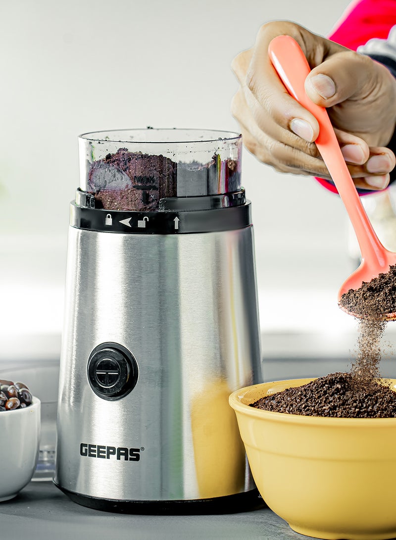 GEEPAS Stainless Steel Coffee Grinder, 55gms Grinder| Sharp Blades | Transparent Lid | Lid Safety Switch | Grinder for Dried Spice, Pepper, Grain, Coffee Bean, Nuts 150 W GCG5471N Silver - Image 4