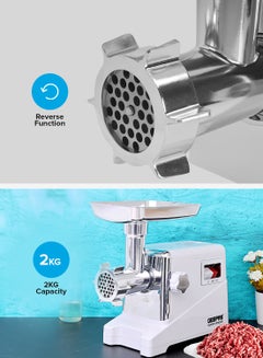 GEEPAS Metal Gear Meat Grinder with Reverse Function, Copper Material Motor, , 3 Cutting Plates -3MM, 5MM & 7 MM, Metal Gears 1600 W GMG1911 White  - Image 3