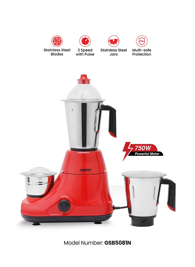 جيباس مطحنة خلاط مزوّدة بـ 3 أوعية 1.5 L 750 W GSB5081 أبيض/أزرق - Image 1