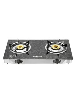 2-Burner Gas Hob 70 mm & 90 mm - Tempered Glass Worktop - Automatic Ignition, 2 Heating Zones 4.5Kw| Stainless Steel Frame, Brass Burner GK6879 Silver/Black