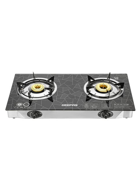 2-Burner Gas Hob 70 mm & 90 mm - Tempered Glass Worktop - Automatic Ignition, 2 Heating Zones 4.5Kw| Stainless Steel Frame, Brass Burner GK6879 Silver/Black