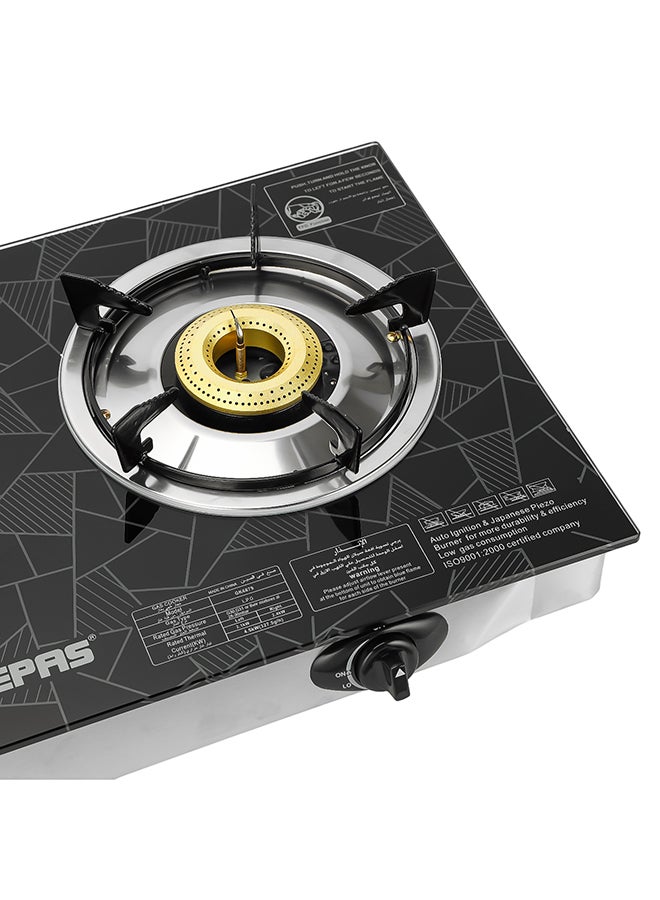 GEEPAS - 2-Burner Gas Hob 70 mm & 90 mm - Tempered Glass Worktop - Automatic Ignition, 2 Heating Zones 4.5Kw| Stainless Steel Frame, Brass Burner GK6879 Silver/Black - Image 1