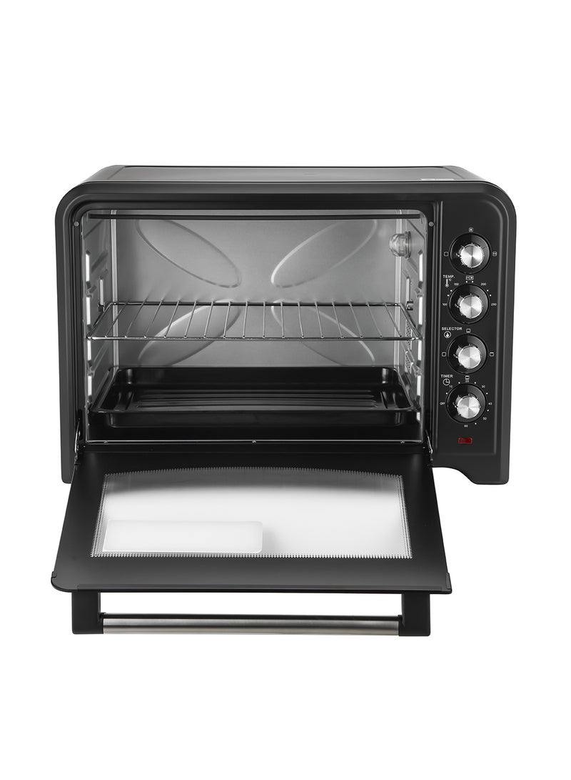 GEEPAS - Electric Oven 60 L 2000 W| Rotisserie, Convection Functions and Inner Lamp| Easy to Use Control Knobs, 4 Stages Heating Selector, 100-230 Degree Celsius Adjustable Temperature|60 Minutes Timer Perfect for Baking, Roasting, Cooking Meat, Cakes Etc.| 2 Years Warranty 60 L 2000 W GO4401NV Black/Silver - Image 1