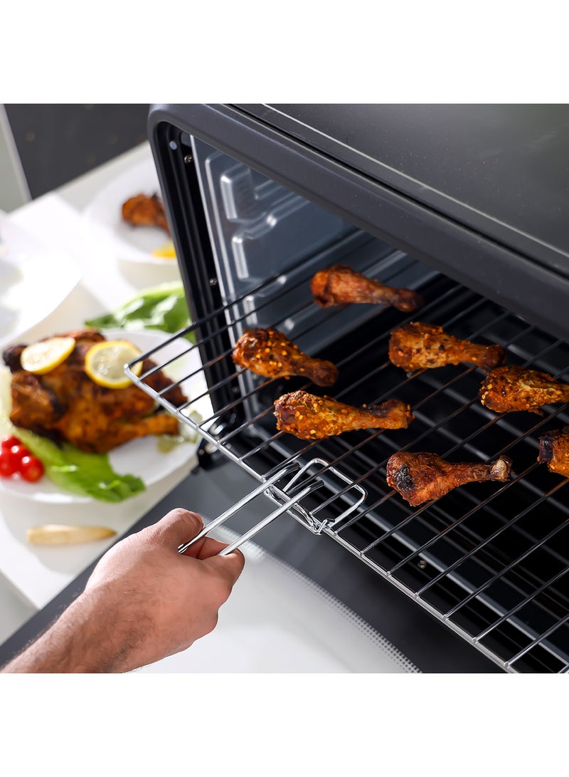 GEEPAS - Electric Oven 60 L 2000 W| Rotisserie, Convection Functions and Inner Lamp| Easy to Use Control Knobs, 4 Stages Heating Selector, 100-230 Degree Celsius Adjustable Temperature|60 Minutes Timer Perfect for Baking, Roasting, Cooking Meat, Cakes Etc.| 2 Years Warranty 60 L 2000 W GO4401NV Black/Silver - Image 1