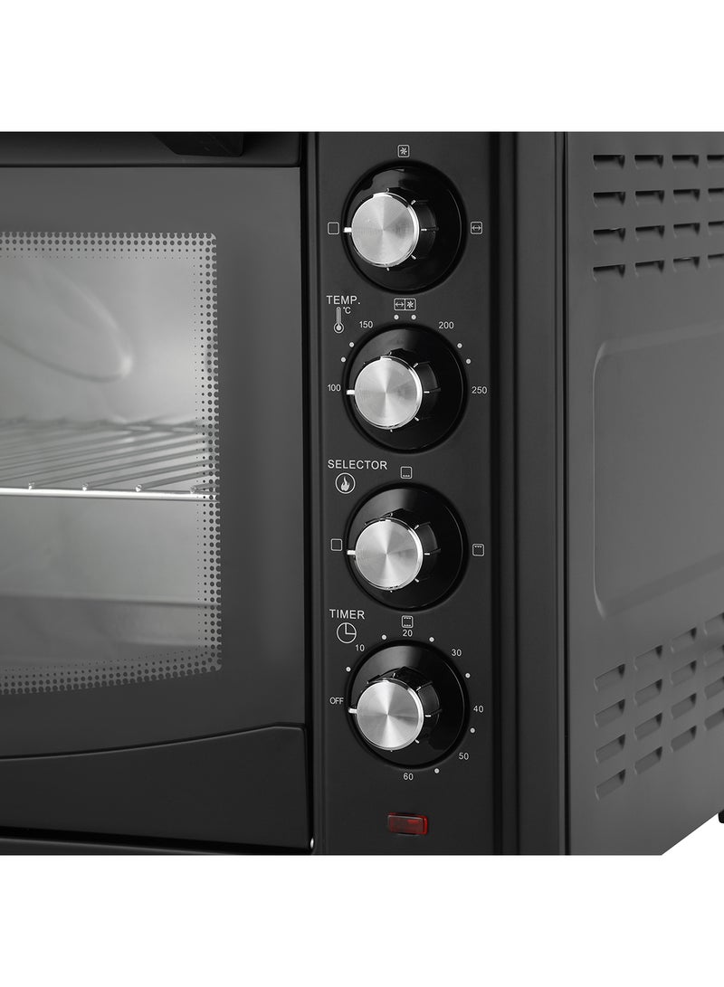 GEEPAS - Electric Oven 60 L 2000 W| Rotisserie, Convection Functions and Inner Lamp| Easy to Use Control Knobs, 4 Stages Heating Selector, 100-230 Degree Celsius Adjustable Temperature|60 Minutes Timer Perfect for Baking, Roasting, Cooking Meat, Cakes Etc.| 2 Years Warranty 60 L 2000 W GO4401NV Black/Silver - Image 1