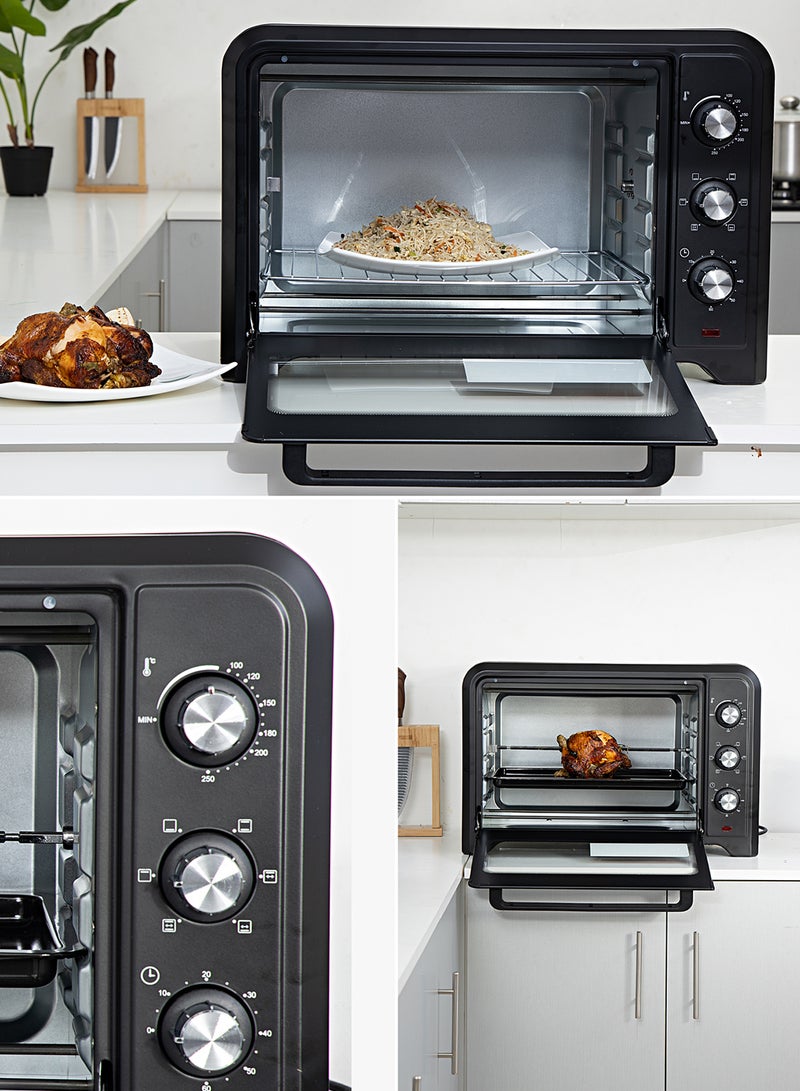 GEEPAS - 42 L Electric Oven- G04450| Convection And Rotisserie Function, Perfect For Grilling, Toasting And Roasting| 3 Knobs And Temperature 100-250-Degrees Celsius| 60 Minute Timer With Bell| 2000W And 4 Piece Stainless Steel Heaters 42 L 2000 W GO4450 Black - Image 1