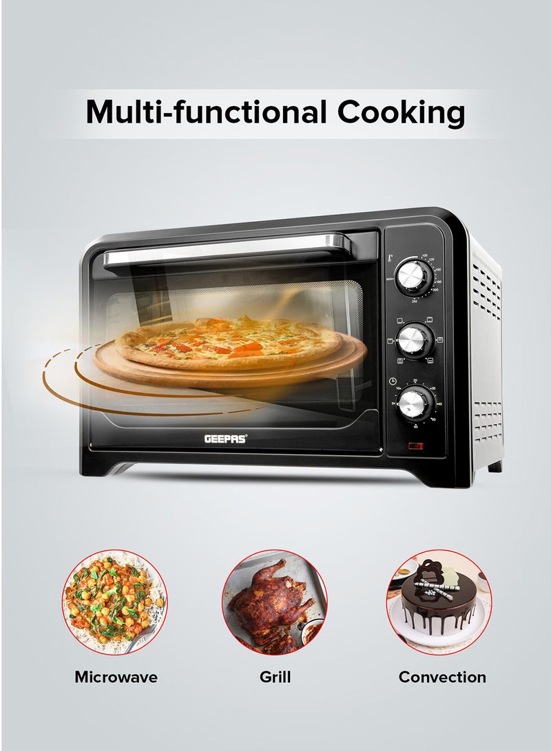 GEEPAS - 42 L Electric Oven- G04450| Convection And Rotisserie Function, Perfect For Grilling, Toasting And Roasting| 3 Knobs And Temperature 100-250-Degrees Celsius| 60 Minute Timer With Bell| 2000W And 4 Piece Stainless Steel Heaters 42 L 2000 W GO4450 Black - Image 1