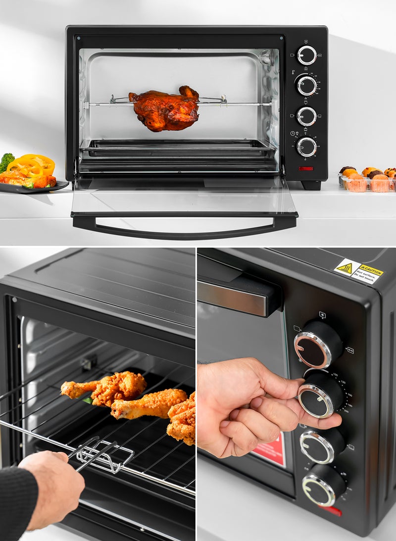 GEEPAS - Electric Oven With Convection and Rotisserie Function 4 Knobs and Temperature 100-250-Degrees Celsius, 60 Minute Timer with Bell, Perfect for Grilling, Toasting and Roasting 48 L 2000 W GO4451N Black - Image 1
