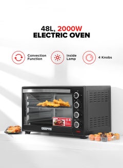 GEEPAS Electric Oven With Convection and Rotisserie Function 4 Knobs and Temperature 100-250-Degrees Celsius, 60 Minute Timer with Bell, Perfect for Grilling, Toasting and Roasting 48 L 2000 W GO4451N Black  - Image 2