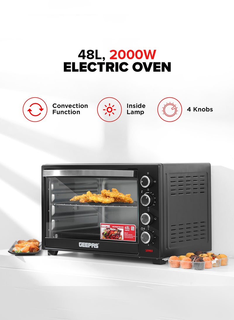 GEEPAS - Electric Oven With Convection and Rotisserie Function 4 Knobs and Temperature 100-250-Degrees Celsius, 60 Minute Timer with Bell, Perfect for Grilling, Toasting and Roasting 48 L 2000 W GO4451N Black - Image 1