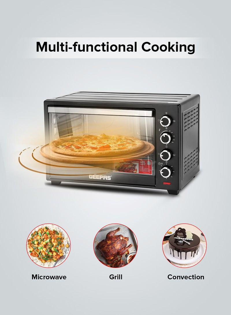 GEEPAS - Electric Oven With Convection and Rotisserie Function 4 Knobs and Temperature 100-250-Degrees Celsius, 60 Minute Timer with Bell, Perfect for Grilling, Toasting and Roasting 48 L 2000 W GO4451N Black - Image 1
