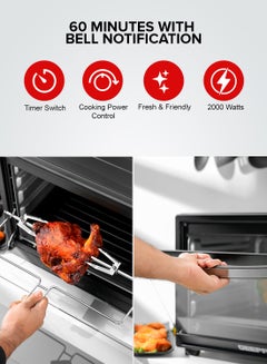 GEEPAS Electric Oven With Convection and Rotisserie Function 4 Knobs and Temperature 100-250-Degrees Celsius, 60 Minute Timer with Bell, Perfect for Grilling, Toasting and Roasting 48 L 2000 W GO4451N Black  - Image 5