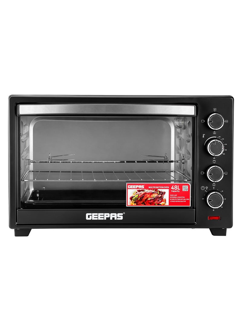 GEEPAS Electric Oven With Convection and Rotisserie Function 4 Knobs and Temperature 100-250-Degrees Celsius, 60 Minute Timer with Bell, Perfect for Grilling, Toasting and Roasting 48 L 2000 W GO4451N Black - Image 1