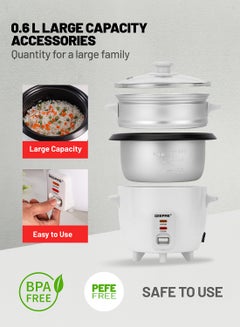 GEEPAS Automatic Rice Cooker 3 in 1 Functions Non-Stick Inner Pot Automatic Shut Off with Overheat Protection 0.6 L 300 W GRC4324N White  - Image 4