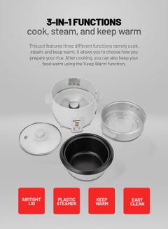 GEEPAS Automatic Rice Cooker 3 in 1 Functions Non-Stick Inner Pot Automatic Shut Off with Overheat Protection 0.6 L 300 W GRC4324N White  - Image 2