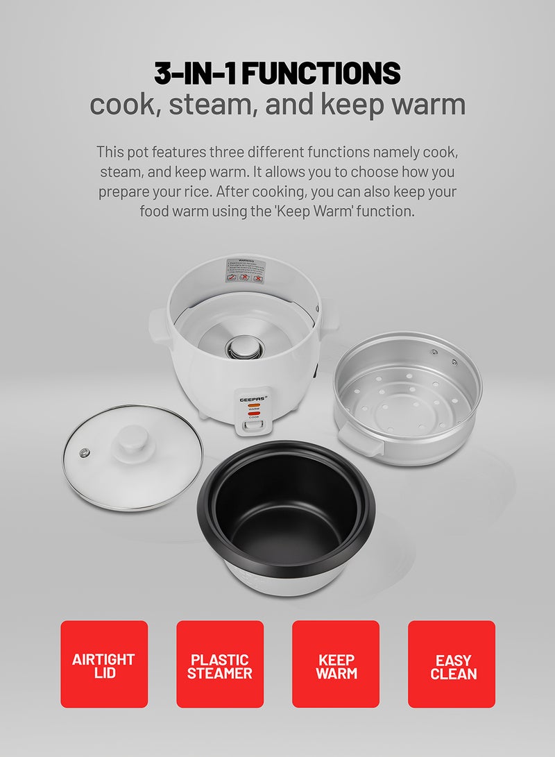 GEEPAS - Automatic Rice Cooker 3 in 1 Functions Non-Stick Inner Pot Automatic Shut Off with Overheat Protection 0.6 L 300 W GRC4324N White - Image 1