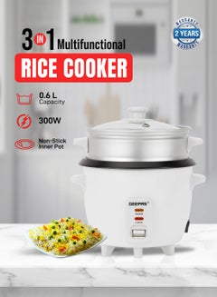 GEEPAS Automatic Rice Cooker 3 in 1 Functions Non-Stick Inner Pot Automatic Shut Off with Overheat Protection 0.6 L 300 W GRC4324N White  - Image 1