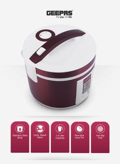 GEEPAS Multifunctional Automatic Rice Cooker with Stainless Steel Body & Non-Stick Inner Pot 1.5 L 708 W GRC4328N Red  - Image 5