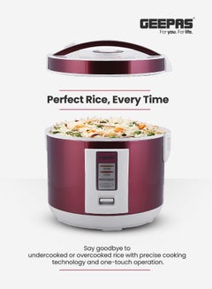 GEEPAS Multifunctional Automatic Rice Cooker with Stainless Steel Body & Non-Stick Inner Pot 1.5 L 708 W GRC4328N Red  - Image 3