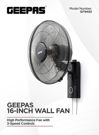 16" Wall Fan| High Performance Fan with 3-Speed Controls, 5 Leaf Blades and 2 Pull String Cords| Adjustable Tilt Angle and Efficient Cooling| High Performance Motor for High Speed Wind| 2 Years Warranty 60 W GF9483N Black - pnsku/N11043892A/45/_/1718704435/91977e0a-9b01-4e33-a182-859307990aa5