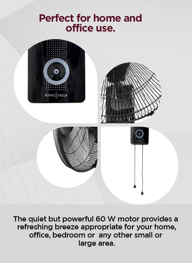 GEEPAS - 16" Wall Fan| High Performance Fan with 3-Speed Controls, 5 Leaf Blades and 2 Pull String Cords| Adjustable Tilt Angle and Efficient Cooling| High Performance Motor for High Speed Wind| 2 Years Warranty 60 W GF9483N Black - Image 1