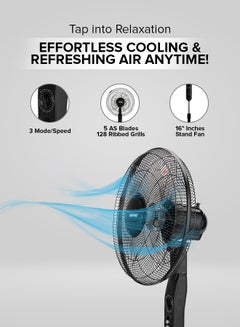 GEEPAS Stand Fan 3 Speed 5 Leaf blade Horizontal oscillation Adjustable height and tilt setting Built in timer 60 W GF9488N Multicolour  - Image 3