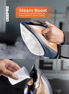 GEEPAS Multifunctional Steam Iron  with Non-Stick Soleplate, Wet/Dry Function/Temperature Control, Dry/Steam Burst/Steam/Vertical Steam/Spray Function 120 ml 1800 W GSI7783N Gold/Black  - Image 4