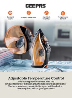 GEEPAS Multifunctional Steam Iron  with Non-Stick Soleplate, Wet/Dry Function/Temperature Control, Dry/Steam Burst/Steam/Vertical Steam/Spray Function 120 ml 1800 W GSI7783N Gold/Black  - Image 3