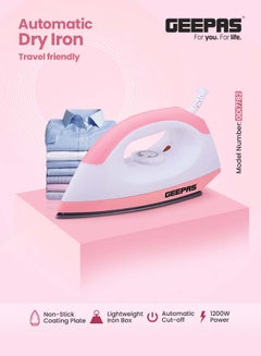 GEEPAS Dry Iron - Non-Stick Coating Plate & Adjustable Thermostat Control | Indicator Light with ABS Material | 2 Years Warranty 1200 W GDI7782 White, Pink  - Image 1