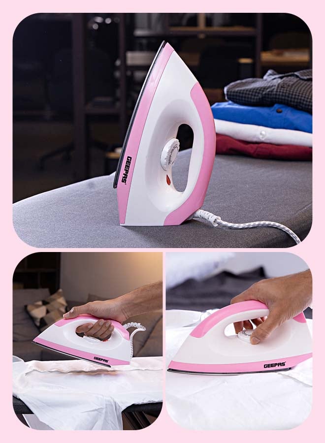 GEEPAS - Dry Iron - Non-Stick Coating Plate & Adjustable Thermostat Control | Indicator Light with ABS Material | 2 Years Warranty 1200 W GDI7782 White, Pink - Image 1