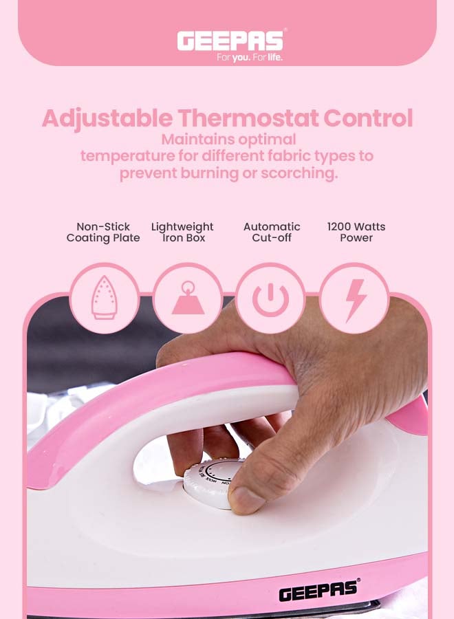 GEEPAS - Dry Iron - Non-Stick Coating Plate & Adjustable Thermostat Control | Indicator Light with ABS Material | 2 Years Warranty 1200 W GDI7782 White, Pink - Image 1
