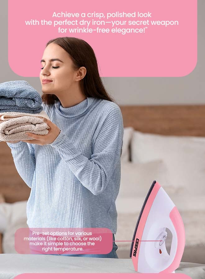 GEEPAS - Dry Iron - Non-Stick Coating Plate & Adjustable Thermostat Control | Indicator Light with ABS Material | 2 Years Warranty 1200 W GDI7782 White, Pink - Image 1