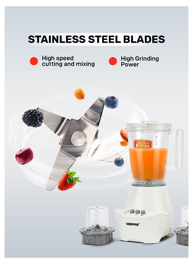 جيباس خلاط 3 في 1 محرك قوي مع سرعتين وإعدادات نبضية شفافة وغير قابلة للكسر مع شفرة من الفولاذ المقاوم للصدأ سعة 1.5 لتر و400.0 وات GSB6104 أبيض/شفاف 1.5 L 400 W GSB6104N أبيض/ شفاف - Image 4
