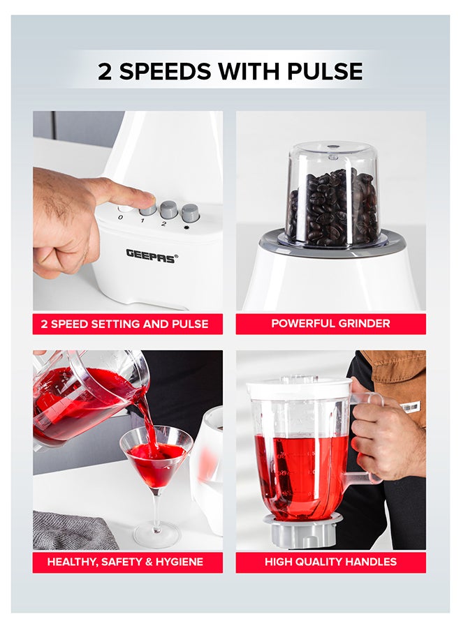 جيباس خلاط 3 في 1 محرك قوي مع سرعتين وإعدادات نبضية شفافة وغير قابلة للكسر مع شفرة من الفولاذ المقاوم للصدأ سعة 1.5 لتر و400.0 وات GSB6104 أبيض/شفاف 1.5 L 400 W GSB6104N أبيض/ شفاف - Image 5