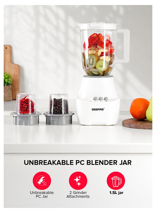 جيباس خلاط 3 في 1 محرك قوي مع سرعتين وإعدادات نبضية شفافة وغير قابلة للكسر مع شفرة من الفولاذ المقاوم للصدأ سعة 1.5 لتر و400.0 وات GSB6104 أبيض/شفاف 1.5 L 400 W GSB6104N أبيض/ شفاف - Image 2