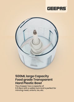 GEEPAS 2 Speed Multi Chopper Mini Food Processor With 500ML Jar Capacity, 4 Stainless Steel Blades | Perfect For Blending & Chopping Fruits, Vegetables & More 0.5 L 500 W GC5477N Multicolour  - Image 4
