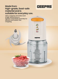 GEEPAS 2 Speed Multi Chopper Mini Food Processor With 500ML Jar Capacity, 4 Stainless Steel Blades | Perfect For Blending & Chopping Fruits, Vegetables & More 0.5 L 500 W GC5477N Multicolour  - Image 2