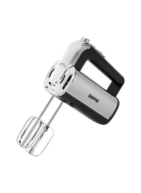 Hand Mixer 400 W Copper Motor With 5 Speed Control, Eject Button And Turbo Function, Perfect For Kneading Dough, Mixing Batter, Whisking Eggs, Etc. Includes 2 Hooks And 2 Beater Heads, 2 Years Warranty Ghm2001N 400 W GHM2001N Silver & Black