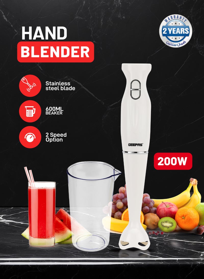 GEEPAS Hand Blender , 2 Speed, Stainless Steel Blade | Low Noise DC Motor | Detachable Stick | Ideal for Making Smoothies, Milk Shakes, Baby Food | Anti-Splash White Guard GHB6143 White  - Image 1