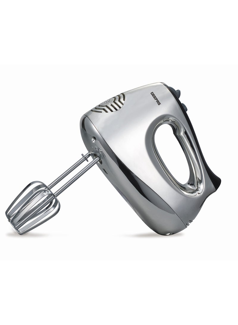 GEEPAS - 200W Hand Mixer, 5 Speed Function with Turbo, 2 Stainless Steel Beaters & Dough Hooks, Eject Button,Perfect Kitchen Companion, Light-Weight, Easy To Use, Super-sleek Durable And Resistant To Rust 200 W GHM6127 Silver, Black - Image 1